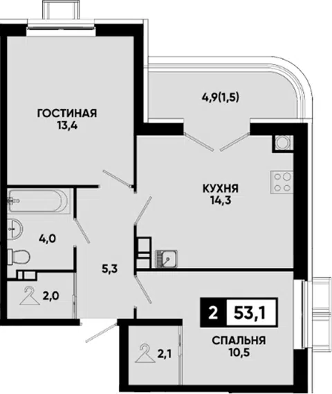 Планировка 2-к.кв