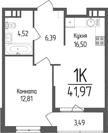 Планировка 1-к.кв