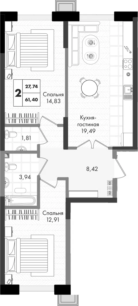 Планировка 3Е-к.кв
