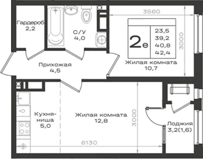 Планировка 2Е-к.кв