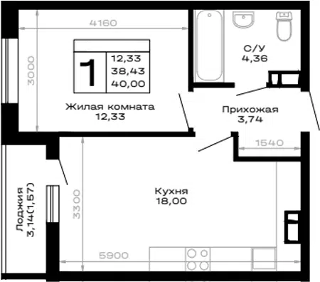 Планировка 1-к.кв