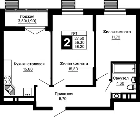 Планировка 2-к.кв