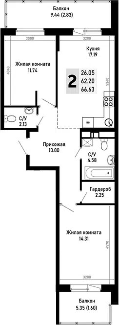 Планировка 2-к.кв