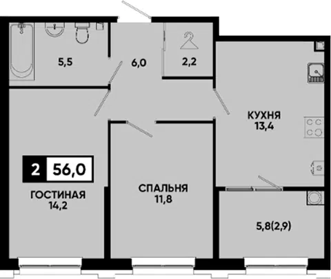 Планировка 2-к.кв