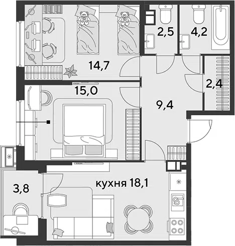 Планировка 3Е-к.кв