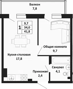 Планировка 1-к.кв