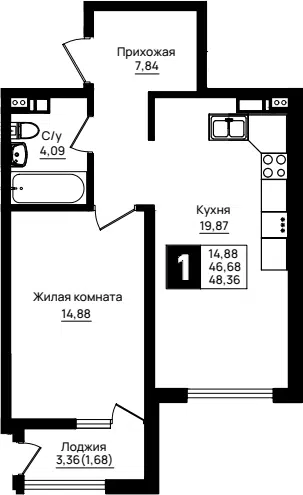 Планировка 1-к.кв