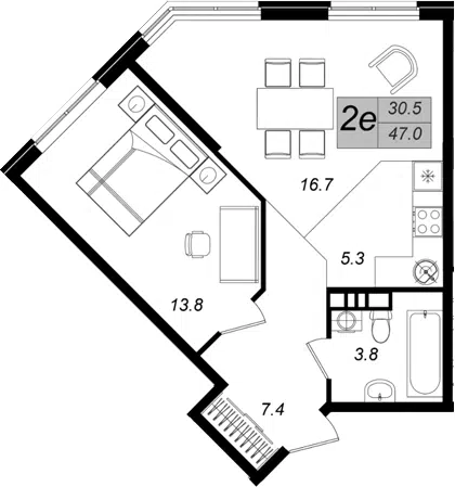 Планировка 2Е-к.кв