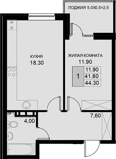 Планировка 1-к.кв