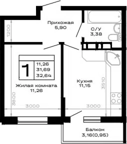 Планировка 1-к.кв