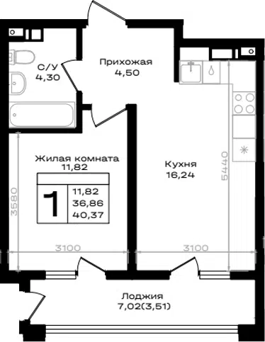Планировка 1-к.кв