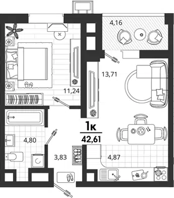 Планировка 1-к.кв