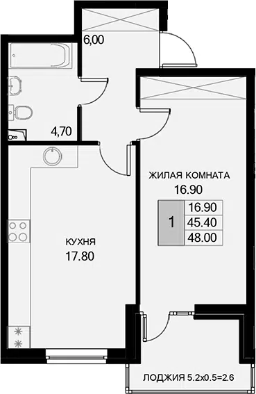 Планировка 1-к.кв