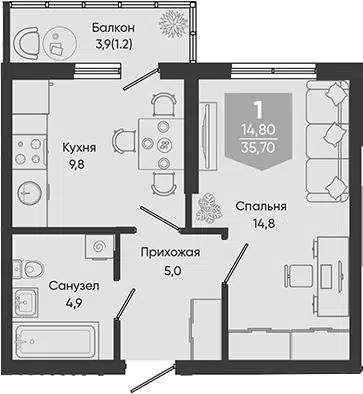 Планировка 1-к.кв