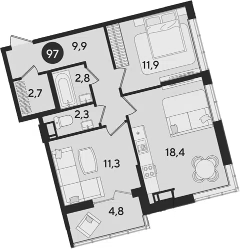 Планировка 3Е-к.кв