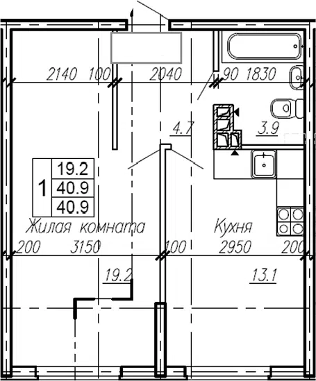 Планировка 1-к.кв
