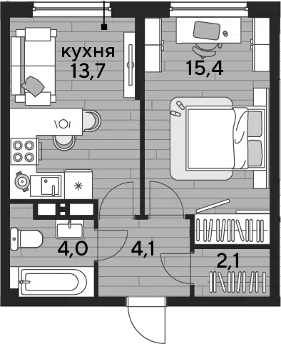 Планировка 1-к.кв