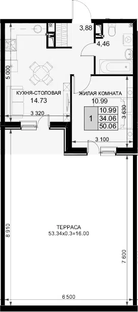 Планировка 1-к.кв