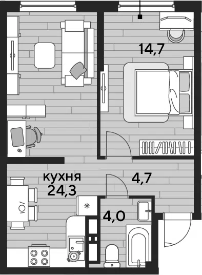 Планировка 1-к.кв