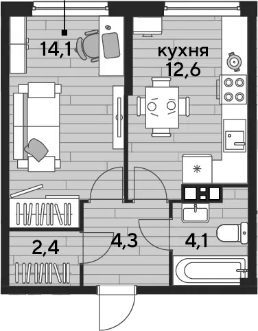 Планировка 1-к.кв