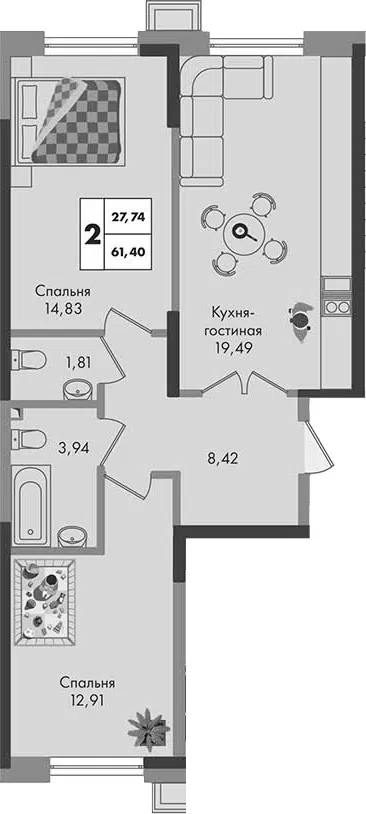 Планировка 2-к.кв