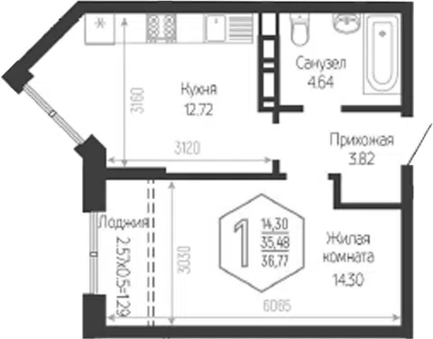 Планировка 1-к.кв