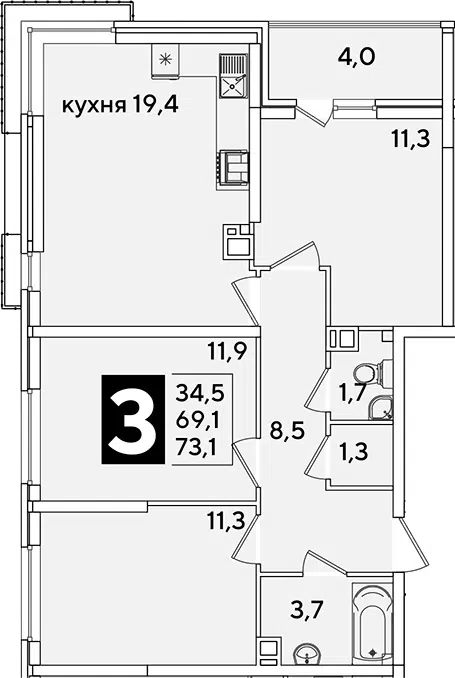 Планировка 4Е-к.кв