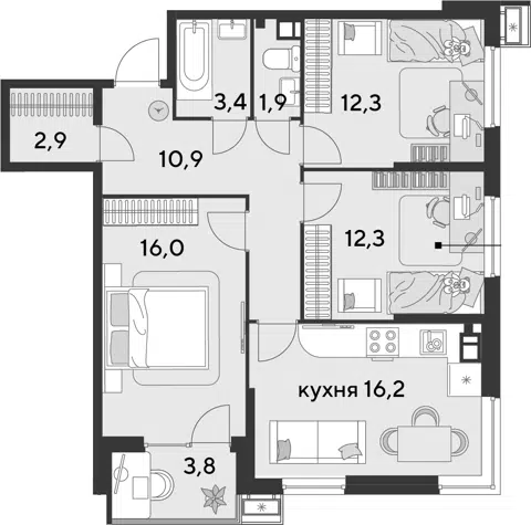 Планировка 4Е-к.кв