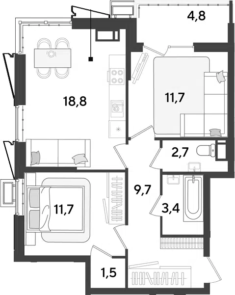 Планировка 3Е-к.кв