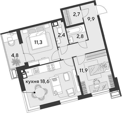 Планировка 3Е-к.кв