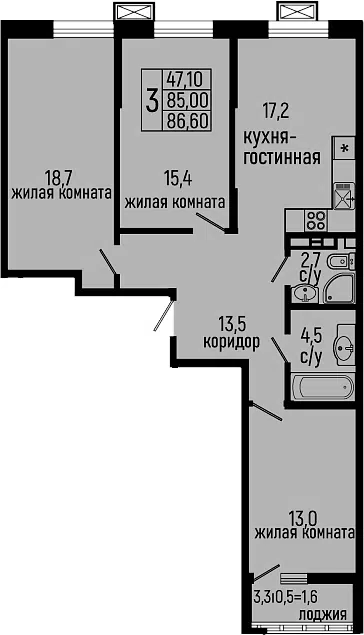 Планировка 3-к.кв