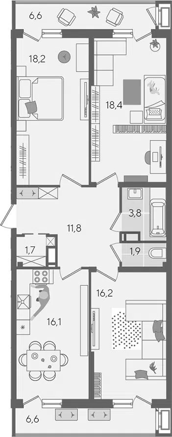 Планировка 4Е-к.кв