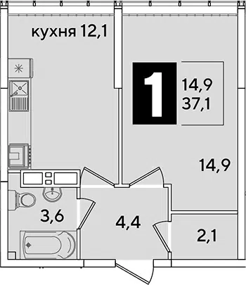 Планировка 1-к.кв