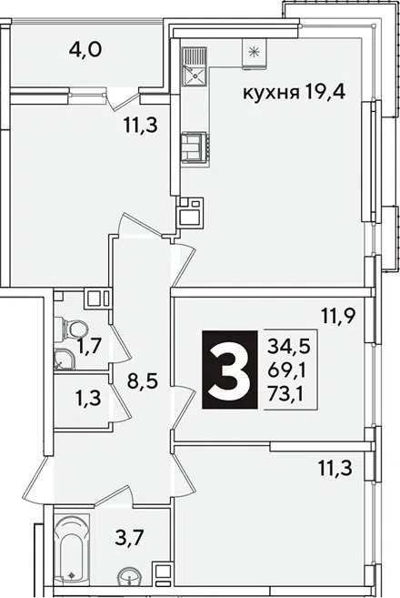 Планировка 4Е-к.кв