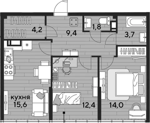 Планировка 2-к.кв