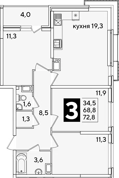 Планировка 4Е-к.кв