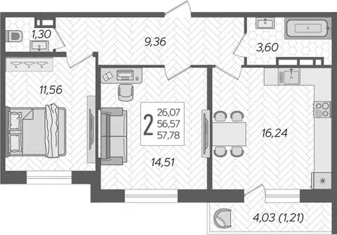 Планировка 3Е-к.кв