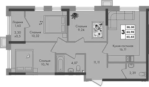 Планировка 3-к.кв