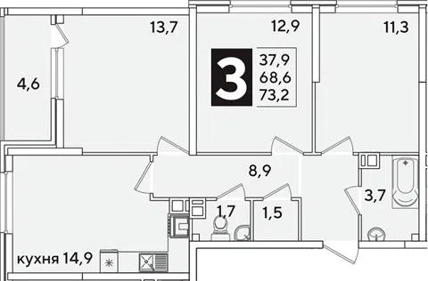 Планировка 3-к.кв