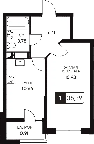 Планировка 1-к.кв