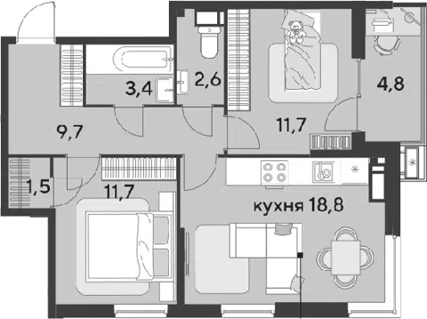 Планировка 3Е-к.кв