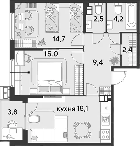 Планировка 3Е-к.кв