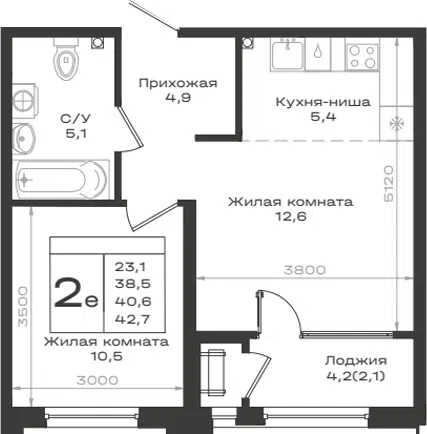 Планировка 2Е-к.кв