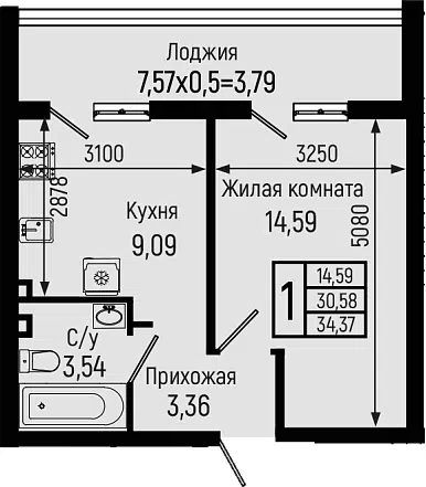 Планировка 1-к.кв