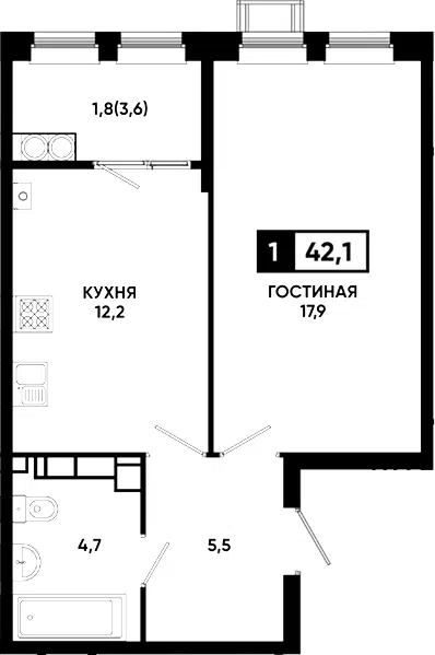 Планировка 1-к.кв