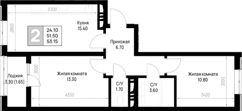 Планировка 2-к.кв