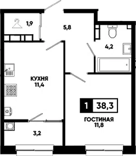 Планировка 1-к.кв