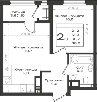 Планировка 2Е-к.кв