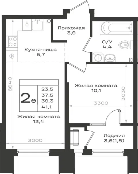 Планировка 2Е-к.кв