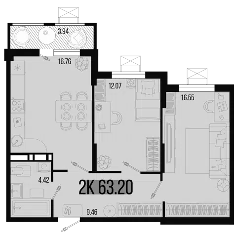 Планировка 3Е-к.кв